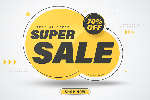 Super sale banner template design for web or social media, discount 70% off.