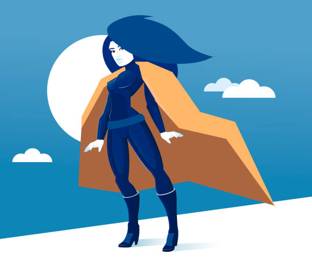 Super Woman. Business Concept Cartoon Illustration with moon on background black superwoman stock illustrations