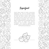 Superfood Banner Template with Place for Your Text Nuts and Seeds Hand Drawn Pattern, Tasty and Healthy Organic Food, Design Element Can Be Used for Packaging, Label, Branding Identity, Brochure Vector Illustration.