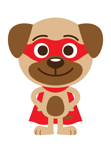 Superhero Dog Pug Puppy Hero Pet Vector Character