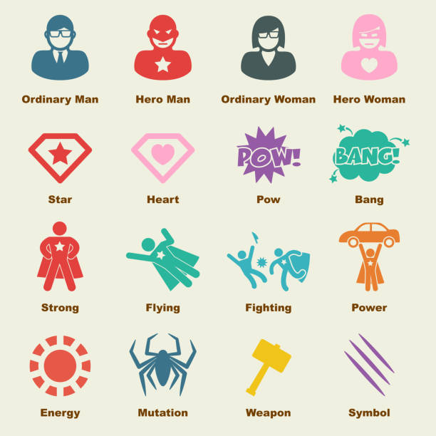 superhero elements superhero elements, vector infographic icons cape stock illustrations