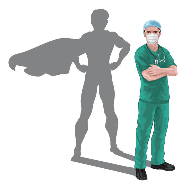 супергерой медсестра доктор тень супер герой - nurse standing full body sto...