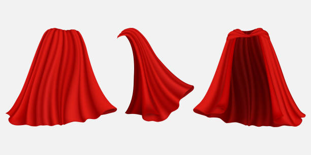 Superhero red silk cloak, vector isolated illustration Superhero red silk cape, cloak, mantle, front back and side view, vector illustration isolated on white background. Carnival clothes, masquerade costume etc. flowing cape stock illustrations