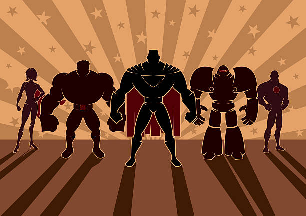 Superhero Team Team of superheroes. No transparency and gradients used. robot silhouettes stock illustrations