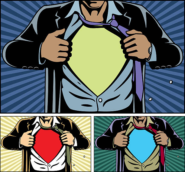 Superhero Under Cover Superhero under cover in comic book style. Add your logo on the shirt. Colors are very easy to change. businessman backgrounds stock illustrations