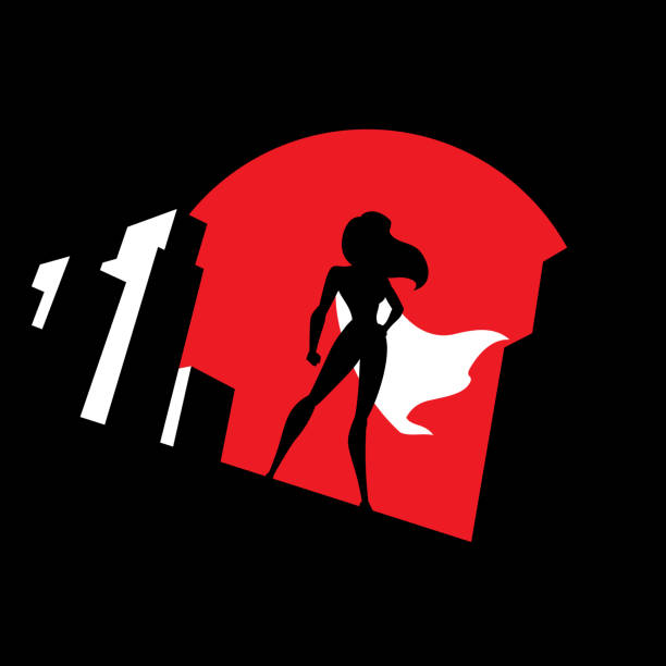 Superheroine Background Symbol Superheroine watching over the city from the roof of a tall building at night. superwoman stock illustrations