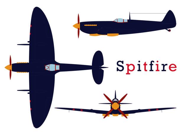 Supermarine Spitfire aircraft WWII colored. Vector art. drawing of fighter planes stock illustrations