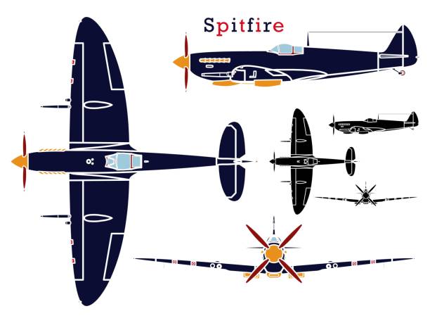 Supermarine Spitfire aircraft WWII without outline. Vector art. drawing of fighter planes stock illustrations
