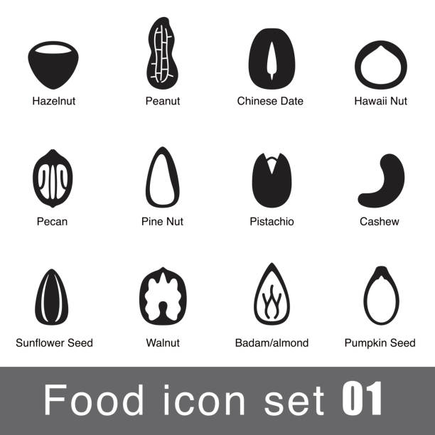 bildbanksillustrationer, clip art samt tecknat material och ikoner med supermarket food flat icon set design - pistagenötter
