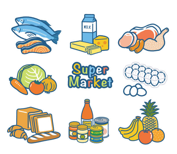 illustrations, cliparts, dessins animés et icônes de nourriture de supermarché - filet de poisson