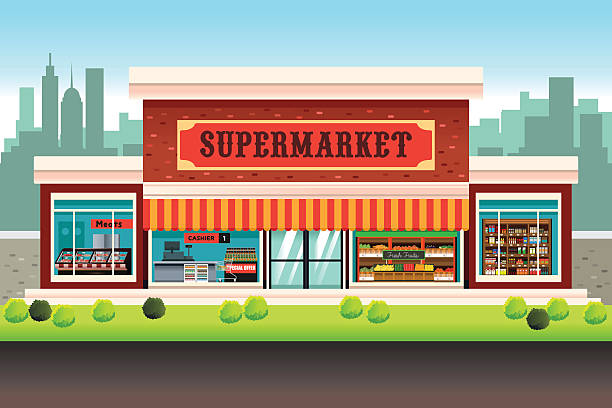 Supermarket Grocery Store A vector illustration of a Supermarket Grocery Store supermarket clipart stock illustrations