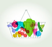 Shopping Basket/Shopping trolley with various Vegetables