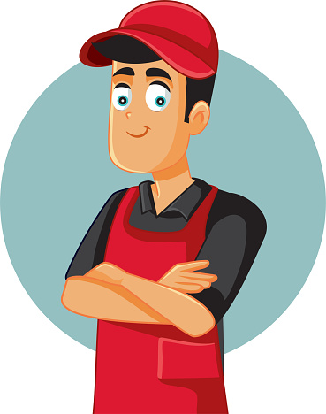 Supermarket Worker Standing Smiling Friendly Vector Cartoon Illustration