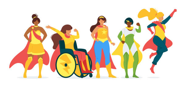Superwomen flat vector illustration collection Superwomen flat vector illustration collection. Female superheroes, equal rights fighters cartoon characters. Courageous, fearless ladies. International girl power movement, teamwork superwoman stock illustrations