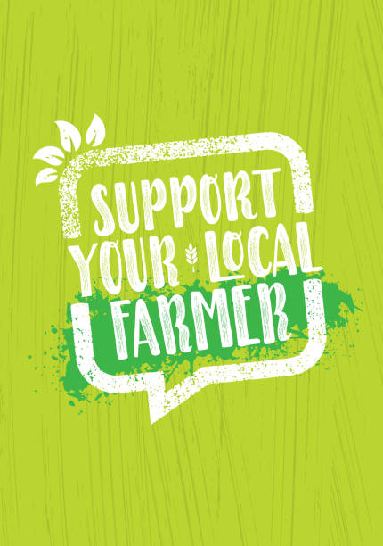 Support Your Local Farmer Creative Ecology Illustration On Textured Background Organic Farm Fresh Healthy Food Eco Green Vector Concept on Raw Background gardening backgrounds stock illustrations
