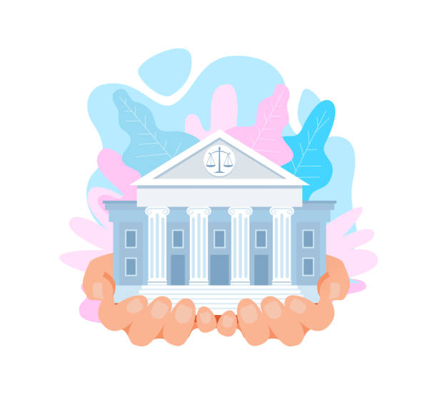 illustrazioni stock, clip art, cartoni animati e icone di tendenza di illustrazione vettoriale piatta dell'edificio della corte suprema degli stati uniti - tribunale