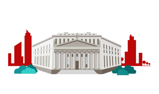 ilustraciones, imágenes clip art, dibujos animados e iconos de stock de tribunal supremo de iconos de concepto de diseño plano - supreme court building