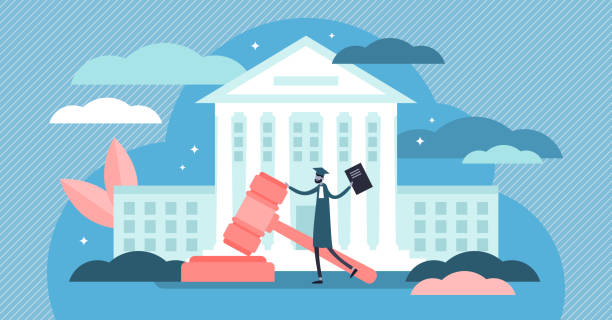 yüksek mahkeme vektör illustration. düz küçük yargıç bina kişiler kavramı - supreme court stock illustrations