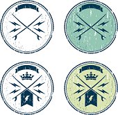 set of surfing emblem, plain colors, grunge technique