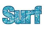 Surf text filled with fresh ocean waves.