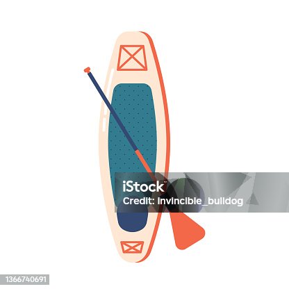 istock Surfboard with Paddle and Rubber Mat. Surf Desk Professional Water Sport Equipment. Design of Surfing Board, Shortboard 1366740691