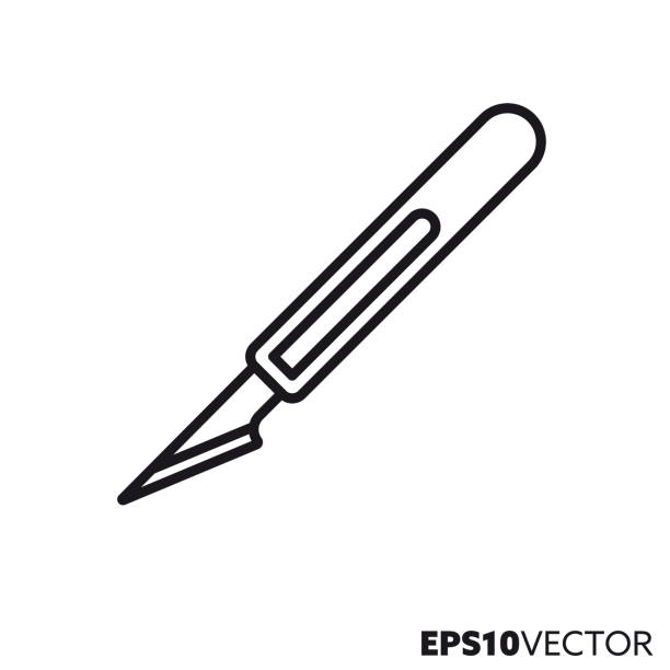 Surgical scalpel vector line icon vector art illustration