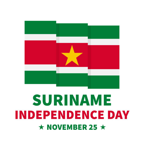 stockillustraties, clipart, cartoons en iconen met suriname independence day lettering with flag. national holiday celebrate on november 25. easy to edit vector template for typography poster, banner, flyer, greeting card, postcard, etc - suriname