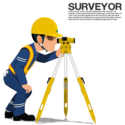 A surveyor is operating the optical level on transparent background