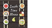 Vector Illustration with a set of delicious Sushi and Wasabi