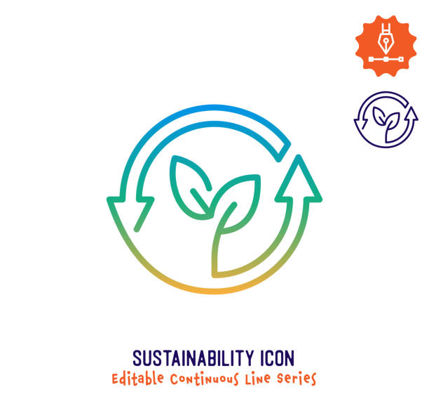 sustainability continuous line editable icon - sustainability stock-grafiken, -clipart, -cartoons und -symbole