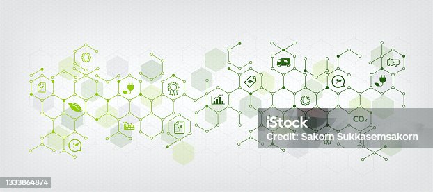 istock Sustainable business or green business vector illustration background. with connected icon concepts related to environmental protection and sustainability in business and hexagon 1333864874