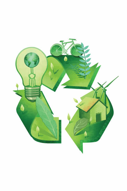 illustrazioni stock, clip art, cartoni animati e icone di tendenza di concetto di sviluppo sostenibile. fonti energetiche rinnovabili ed ecosistema di energia verde. - stankovic
