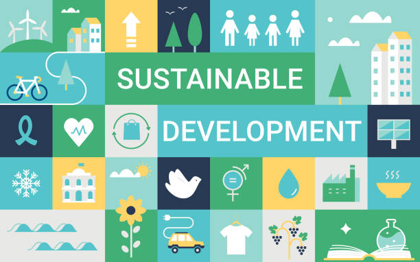 ilustrações de stock, clip art, desenhos animados e ícones de sustainable development goals and living implementation. concept vector illustration - sustentabilidade