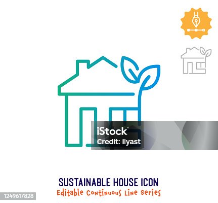 istock Sustainable House Continuous Line Editable Icon 1249617828