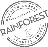 istock Sustainable Rainforest Roasted Coffee round labels on coffee bean on white background 1140691824