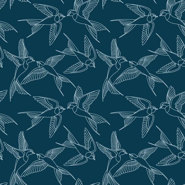 Swallow bird vector pattern. Seamless pattern with flying birds. Vector illustration. bird patterns stock illustrations