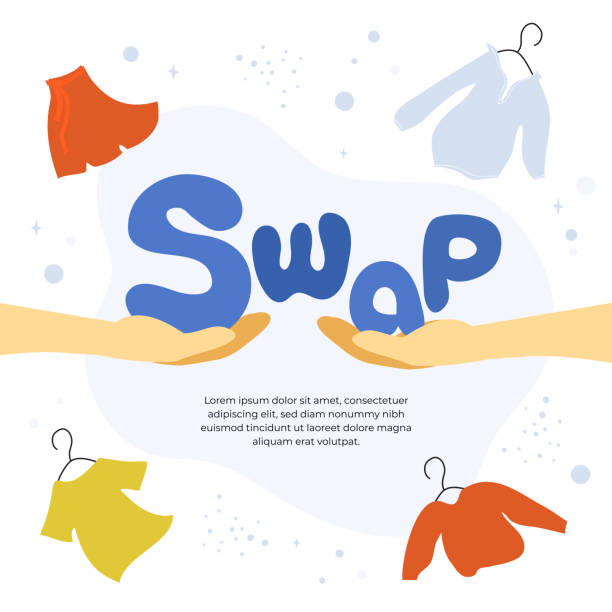 swap-shop oder party-vorlage - sustainability fashion stock-grafiken, -clipart, -cartoons und -symbole