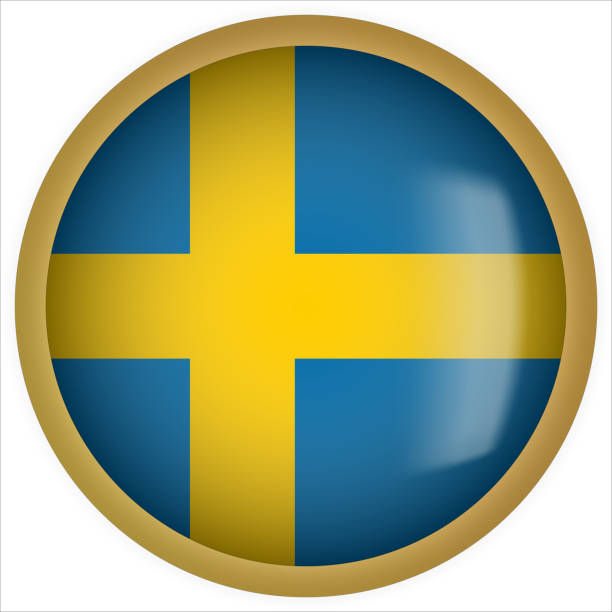bildbanksillustrationer, clip art samt tecknat material och ikoner med sweden 3d rounded flag button icon with gold frame - svenska pengar