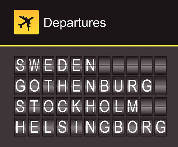 bildbanksillustrationer, clip art samt tecknat material och ikoner med sweden flip alphabet airport departures, sweden, stockholm - helsingborg