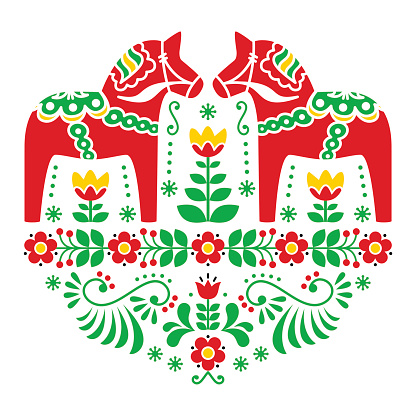 Swedish Dala or Daleclarian horse floral folk art pattern