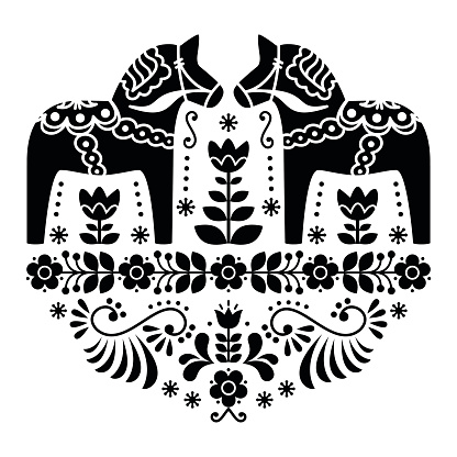 Swedish Dala or Daleclarian horse floral folk pattern