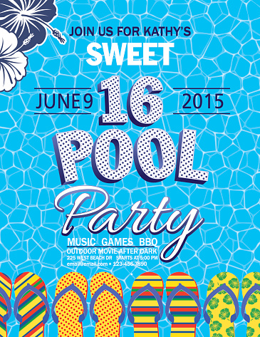Sweet 16 Pool Party Invitation With Water Palm Trees