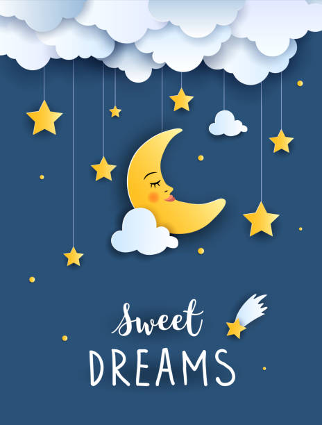 Sweet dream and Good night concept illustration. Sweet dream and Good night concept illustration, Baby shower greeting card, Invitation Template, vector paper art sleeping stock illustrations