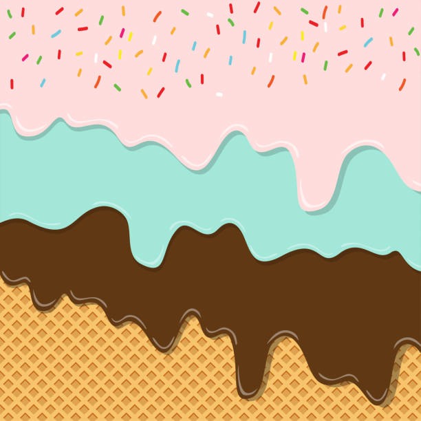 甘い味のアイスクリーム テクスチャレイヤーはウェーハ背景パターンの壁紙に溶けた。ベクトル イラスト。パンチの効いた創造的なパステル カラーとパステルのミニマリズムの背景コピー  - アイスクリーム点のイラスト素材／クリップアート素材／マンガ素材／アイコン素材