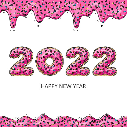 Sweet New Year 2022 from donuts. Donut's pink glaze.