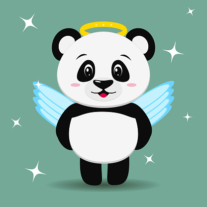 bir karikatur tarzi bir melek kostum tatli panda duruyor stok vektor sanati animasyon karakter nin daha fazla gorseli istock