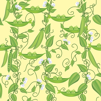 Sweet Peas Baby Vines Repeating Pattern On Yellow