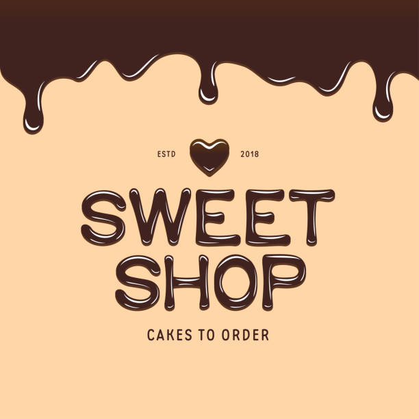 ilustrações de stock, clip art, desenhos animados e ícones de sweet shop icontype template. chocolate style text. vector illustration. - bolos de chocolate