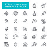 Sweets, Fruit, Candy, Chocolate, Editable Stroke Icon Set