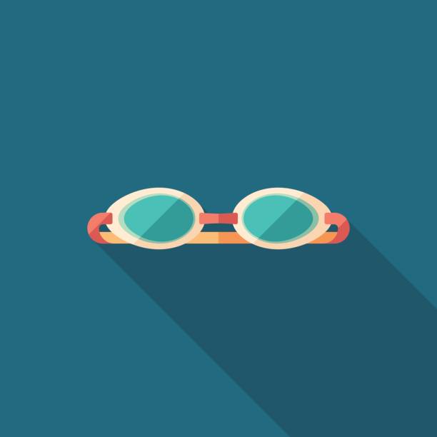 Swim goggles flat square icon with long shadows. Summer time flat square icon. swimming goggles stock illustrations